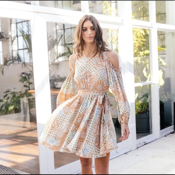 CRYSTAL MAYA PRINT MINI DRESS OPEN SHOULDER JAASE - Picture 7 of 8